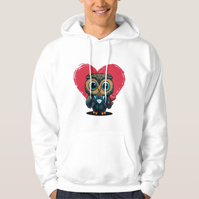 Valentine's Day Romance with Adorable Owl Groom Hoodie (Front)