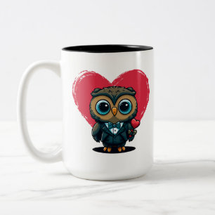 Valentine's Day Romance with Adorable Owl Groom Two-Tone Coffee Mug