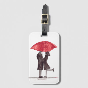 Valentine's day romantic couple with red umbrella luggage tag