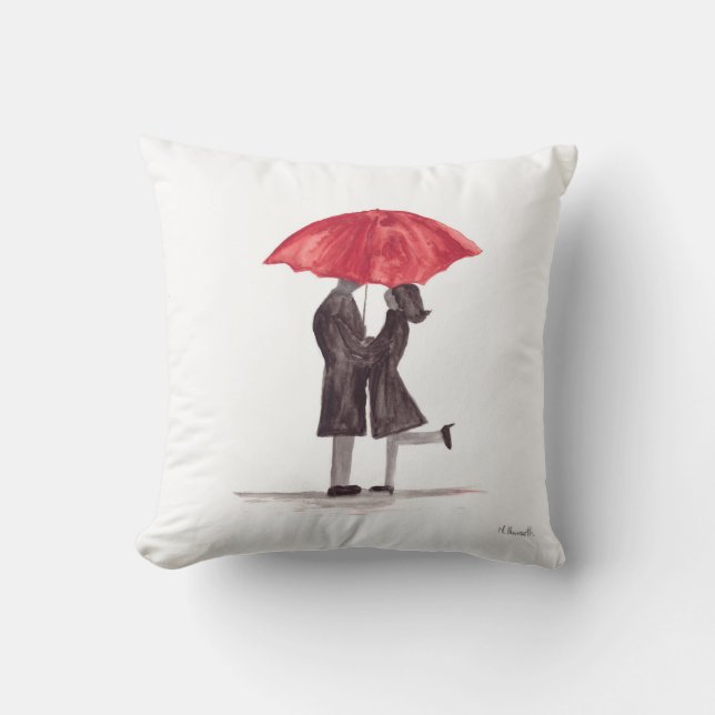 Valentine's day romantic couple with red umbrella throw pillow (Front)