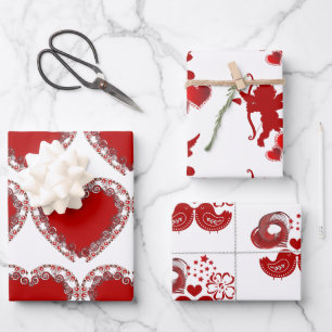 Valentines Day Romantic Heart LoveBirds Cupid Art Wrapping Paper Sheet