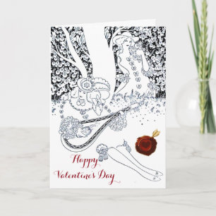 VALENTINE'S DAY ROMANTIC LOVERS RED WAX SEAL HEART HOLIDAY CARD