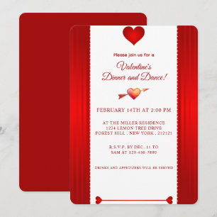 Valentine's Day Romantic Red Heart  Invitation