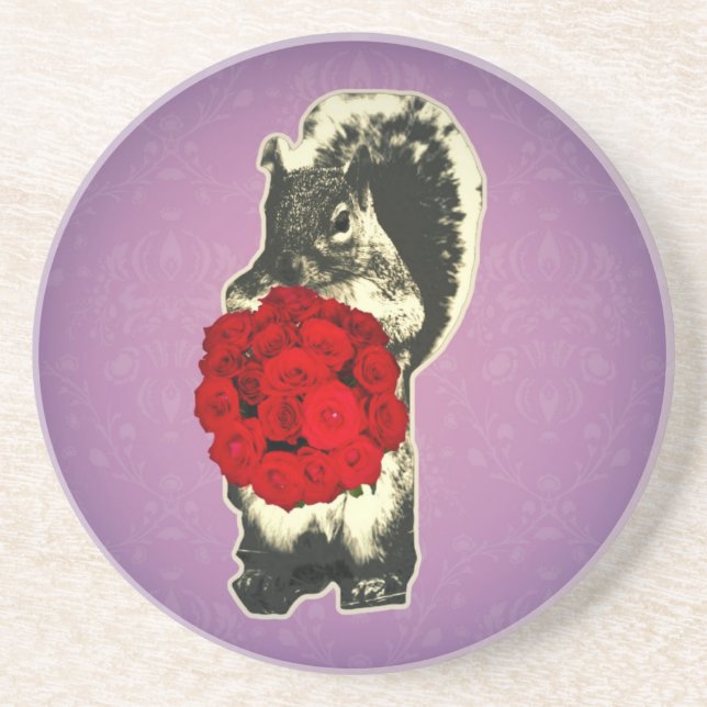 Valentines Day Rose funny squirrel Coaster (Front)