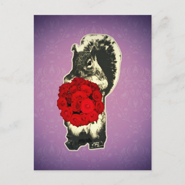 Valentines Day Rose funny squirrel Holiday Postcard (Front)