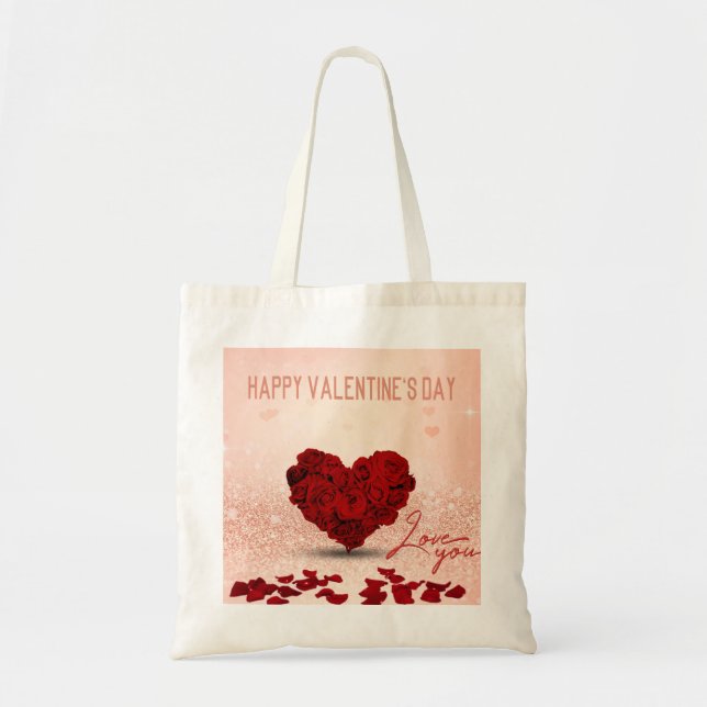 Valentine's Day Rose Heart Bouquet - Budget Tote (Front)