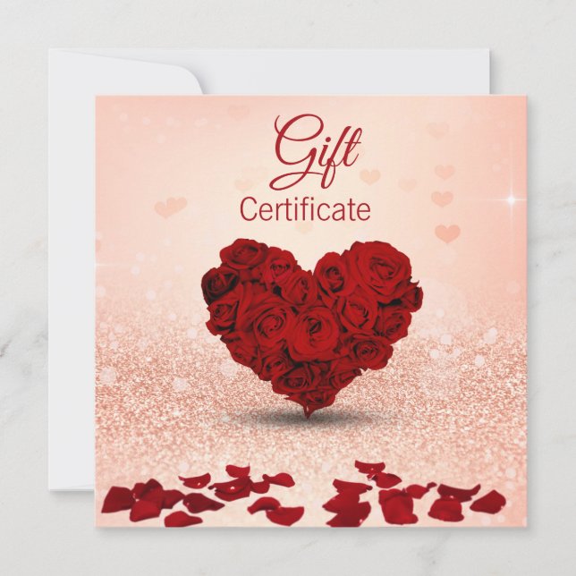 Valentines Day Rose Heart Bouquet Gift Certificate (Front)