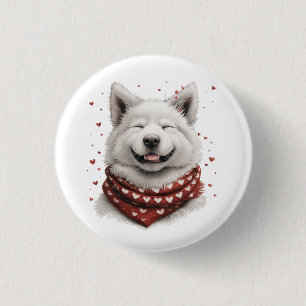 Valentines Day Samoyed Dog 1 Inch Round Button