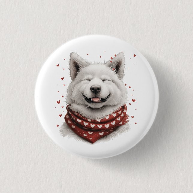 Valentines Day Samoyed Dog 1 Inch Round Button (Front)