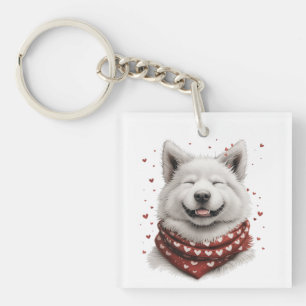 Valentines Day Samoyed Dog Keychain