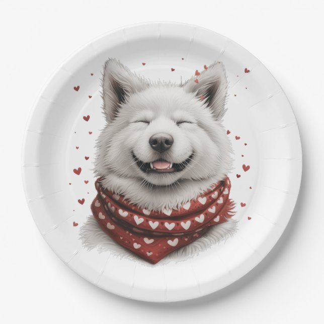 Valentines Day Samoyed Dog Paper Plate (Front)