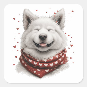 Valentines Day Samoyed Dog Square Sticker