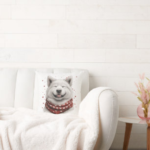 Valentines Day Samoyed Dog Throw Pillow