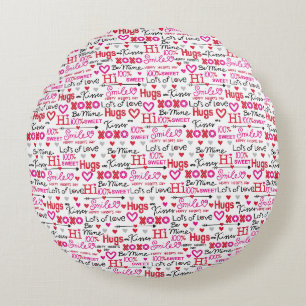 Valentine's Day Sayings Word Collage Round Pillow