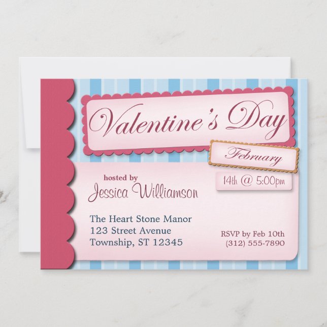 Valentine's Day Scrapbook Blue Stripe Invitations (Front)