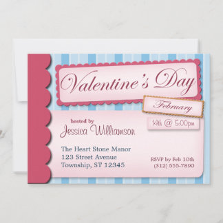 Valentine's Day Scrapbook Blue Stripe Invitations