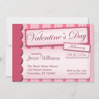 Valentine's Day Scrapbook  Pink Stripe Invitations