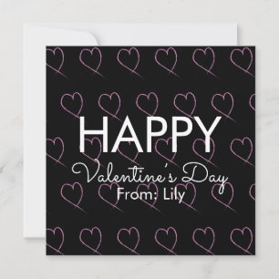 Valentines Day Scribble Hearts Pink Black    Card