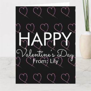 Valentines Day Scribble Hearts Pink Black    Card