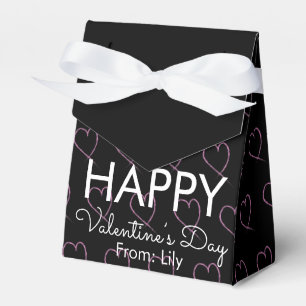 Valentines Day Scribble Hearts Pink Black Favour Favor Box