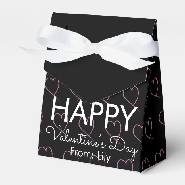 Valentines Day Scribble Hearts Pink Black   Favour Favor Box (Front Side)