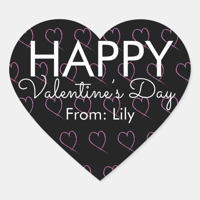 Valentines Day Scribble Hearts Pink Black   Heart Sticker (Front)