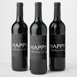 Valentines Day Scribble Hearts Pink Black    Wine Label