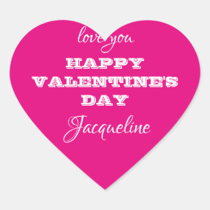 Valentine's Day Script Name Cute Hot Pink   Heart Sticker