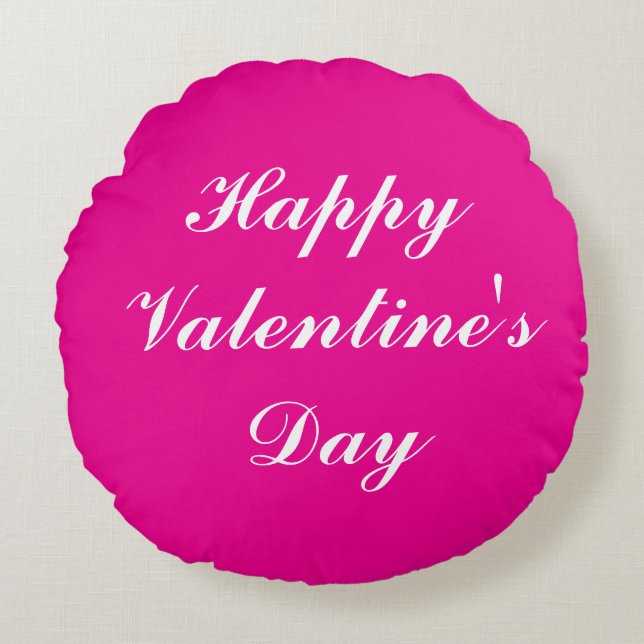 Valentine's Day Script Romantic Hot Pink Cute 2025 Round Pillow (Front)