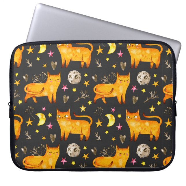 Valentine's day seamless pattern with cats, stars  laptop sleeve (Front)