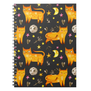 Valentine's day seamless pattern with cats, stars  notebook