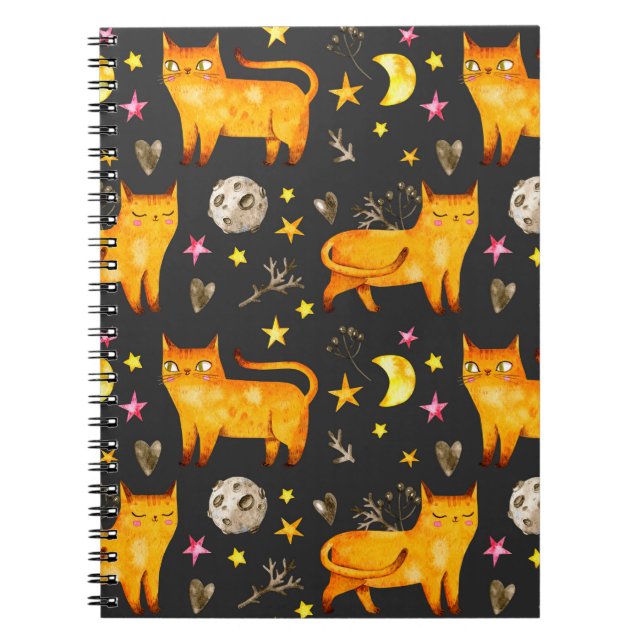 Valentine's day seamless pattern with cats, stars  notebook (Front)