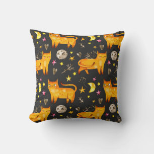 Valentine's day seamless pattern with cats, stars throw pillow