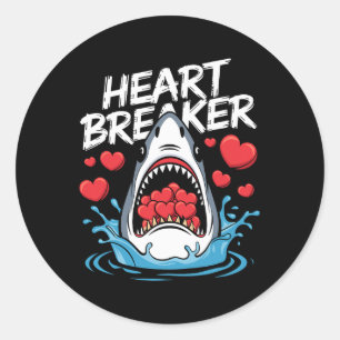Valentines Day Shark Heart Breaker Boys Kids Classic Round Sticker