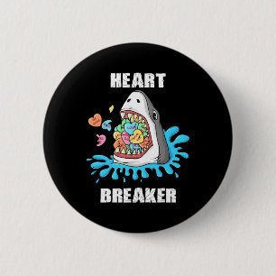 Valentines Day Shark Heart Breaker Fun Boys Kids  2 Inch Round Button