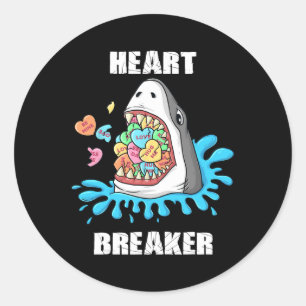 Valentines Day Shark Heart Breaker Fun Boys Kids  Classic Round Sticker