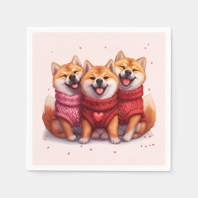 Valentines Day Shiba Inu Dogs Napkin (Front)