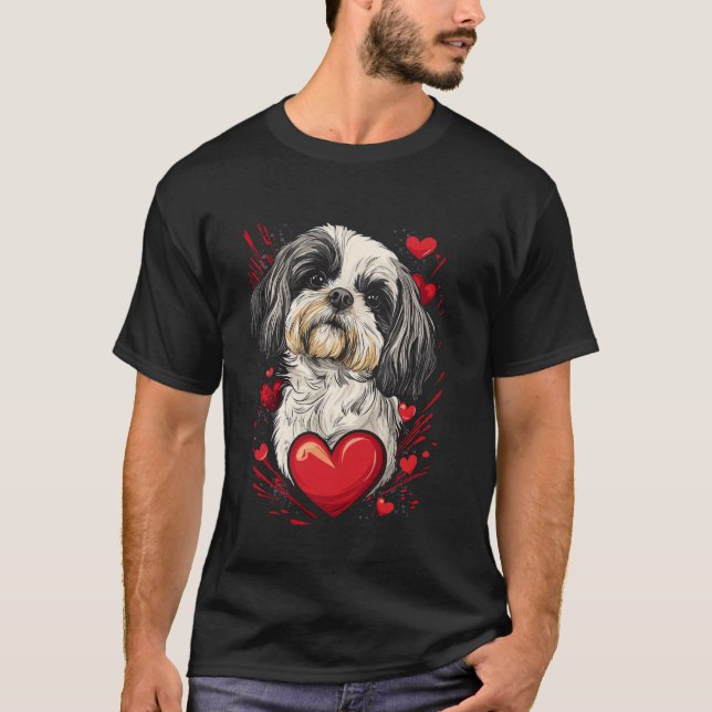 Valentine's Day Shih Tzu Dog Vector T-Shirt (Front)