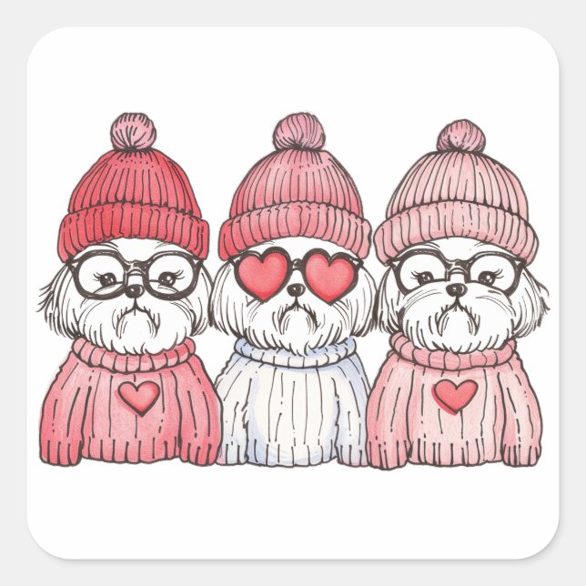 Valentines Day Shih Tzu Dogs Square Sticker (Front)