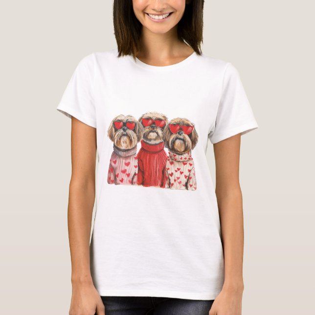 Valentines Day Shih Tzu Dogs T-Shirt (Front)