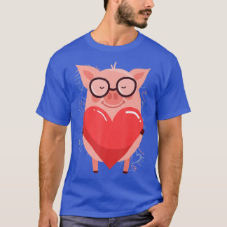 Valentine's Day Shirt, Cute Pink Pig With Hearts P T-Shirt