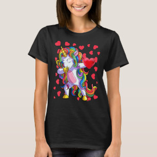 Valentine's Day Shirt Girls Women Dabbing Unicorn 