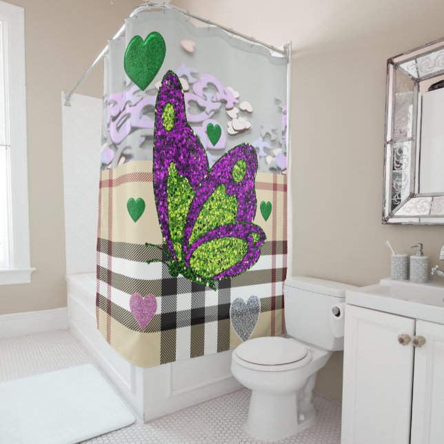 Valentine's Day Shower Curtain, Butterfly (In Situ)
