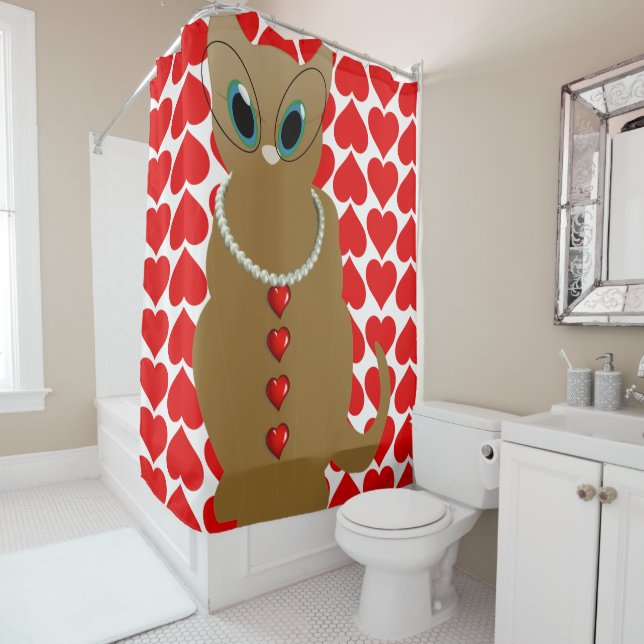 Valentine's Day Shower Curtain, Cat (In Situ)