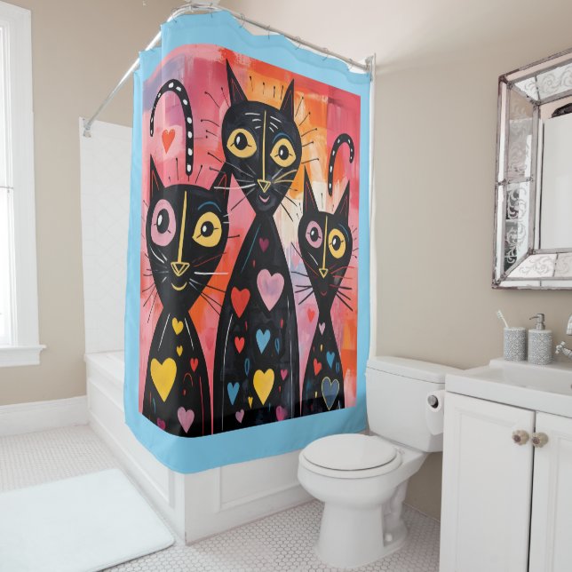 Valentine's Day Shower Curtain, Cats Hearts (In Situ)