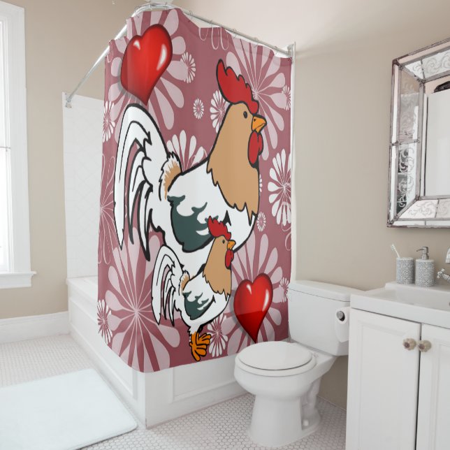 Valentine's Day Shower Curtain, Chicken (In Situ)