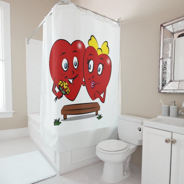 Valentine's Day Shower Curtain, Couple Red Hearts (In Situ)