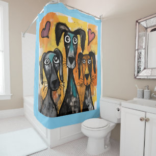 Valentine's Day Shower Curtain, Dog Red Hearts