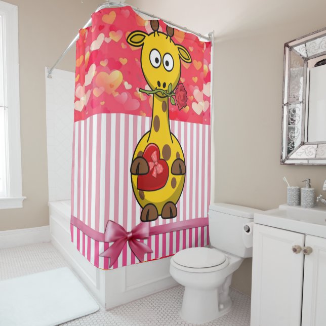 Valentine's Day Shower Curtain, Giraffe (In Situ)