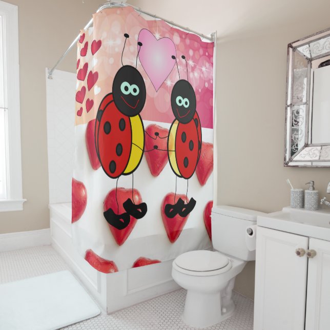 Valentine's Day Shower Curtain, Ladybug (In Situ)